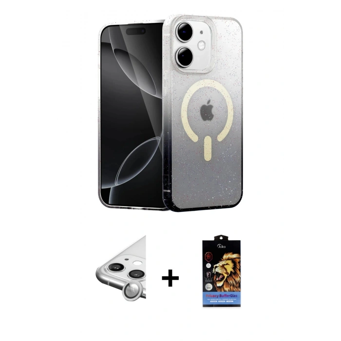 MARSİLYAN™- iPhone 11 Kılıf Eksen Minimal Özel Seri - Siyah Buffer Hayalet Cam Ekran Koruyucu + Raze Metal Kamera Lens - GS