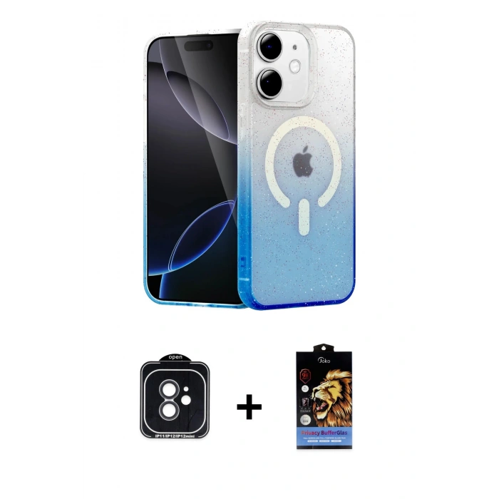MARSİLYAN™- iPhone 11 Kılıf Eksen Minimal Özel Seri - Siyah Buffer Hayalet Cam Ekran Koruyucu + PVD Metal Kamera Lens - SH