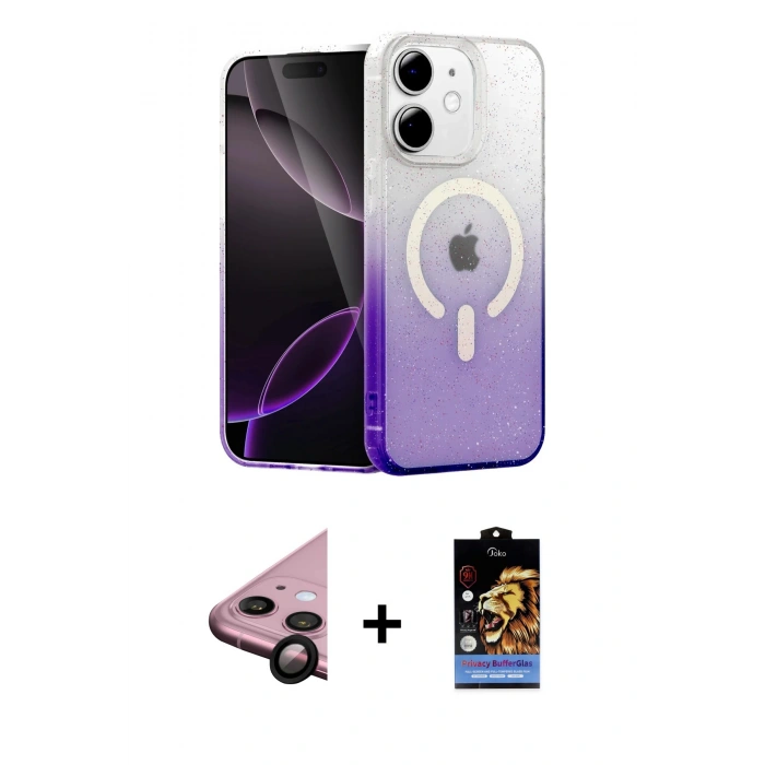 MARSİLYAN™- iPhone 11 Kılıf Eksen Minimal Özel Seri - Siyah Buffer Hayalet Cam Ekran Koruyucu + Raze Metal Kamera Lens - SH