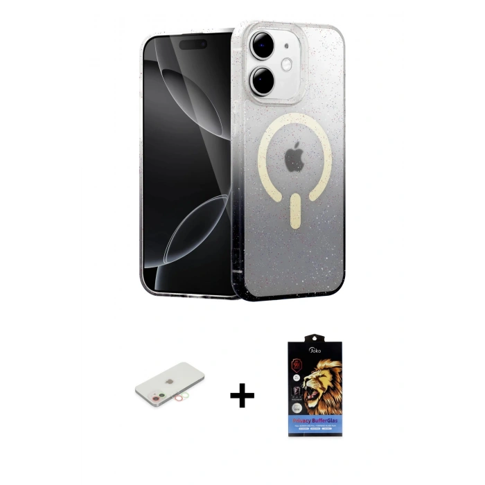 MARSİLYAN™- iPhone 11 Kılıf Eksen Minimal Özel Seri - Siyah Buffer Hayalet Cam Ekran Koruyucu + Yeşil Renkli Kamera Lens Koruma Cam