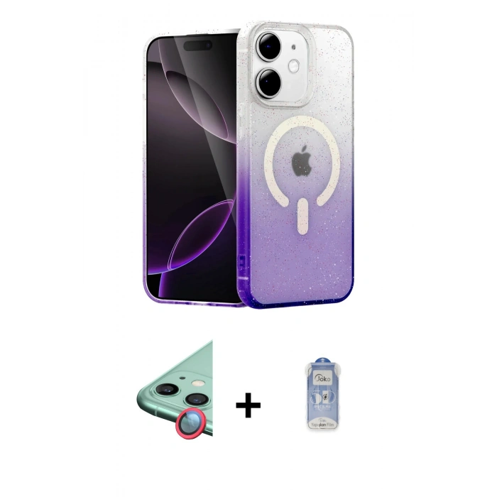 MARSİLYAN™- iPhone 11 Kılıf Eksen Minimal Özel Seri - Siyah Joko Magic 5D Cam + Kırmızı Raze Metal Kamera Lens