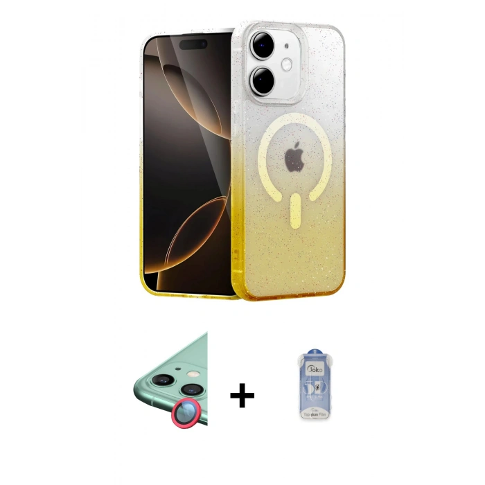 MARSİLYAN™- iPhone 11 Kılıf Eksen Minimal Özel Seri - Siyah Joko Magic 5D Cam + Kırmızı Raze Metal Kamera Lens
