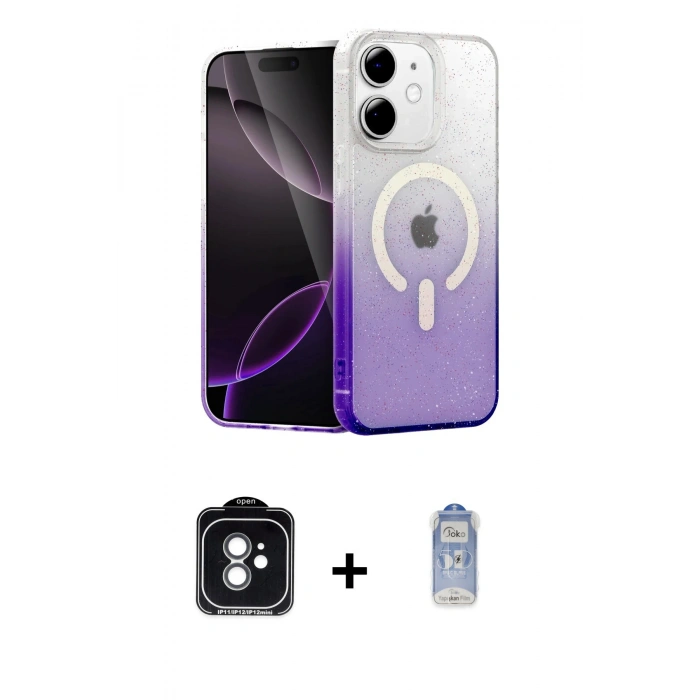 MARSİLYAN™- iPhone 11 Kılıf Eksen Minimal Özel Seri - Siyah Joko Magic 5D Cam + PVD Metal Kamera Lens - YL