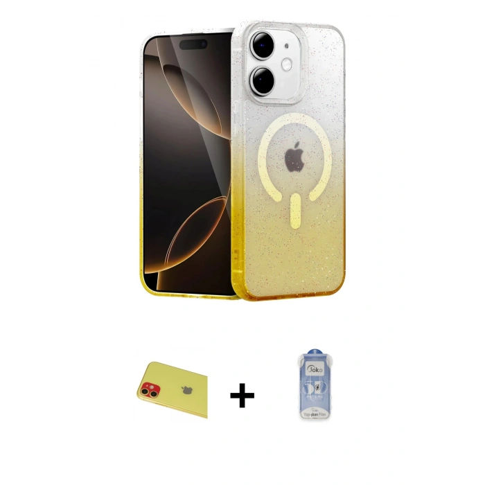 MARSİLYAN™- iPhone 11 Kılıf Eksen Minimal Özel Seri - Siyah Joko Magic 5D Cam + Rainbow Kamera Lens Koruma Cam - KI