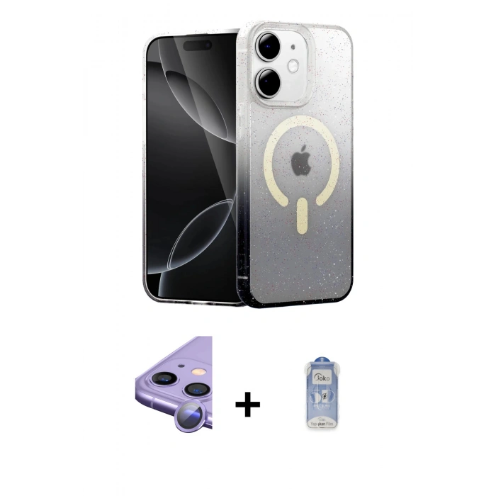 MARSİLYAN™- iPhone 11 Kılıf Eksen Minimal Özel Seri - Siyah Joko Magic 5D Cam + Raze Metal Kamera Lens - MR