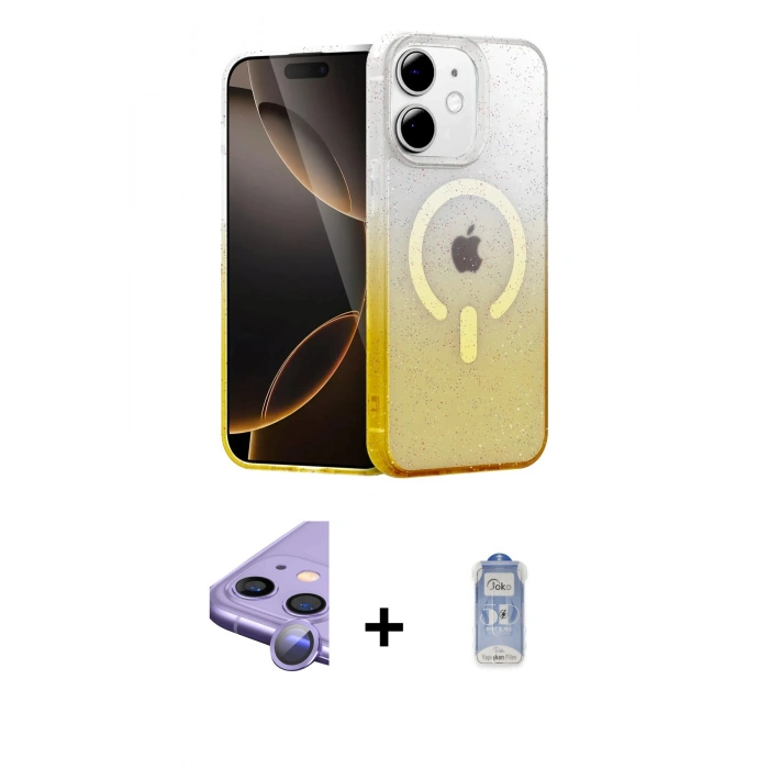 MARSİLYAN™- iPhone 11 Kılıf Eksen Minimal Özel Seri - Siyah Joko Magic 5D Cam + Raze Metal Kamera Lens - MR