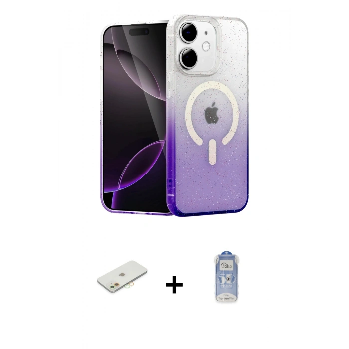 MARSİLYAN™- iPhone 11 Kılıf Eksen Minimal Özel Seri - Siyah Joko Magic 5D Cam + Turuncu Renkli Kamera Lens Koruma Cam