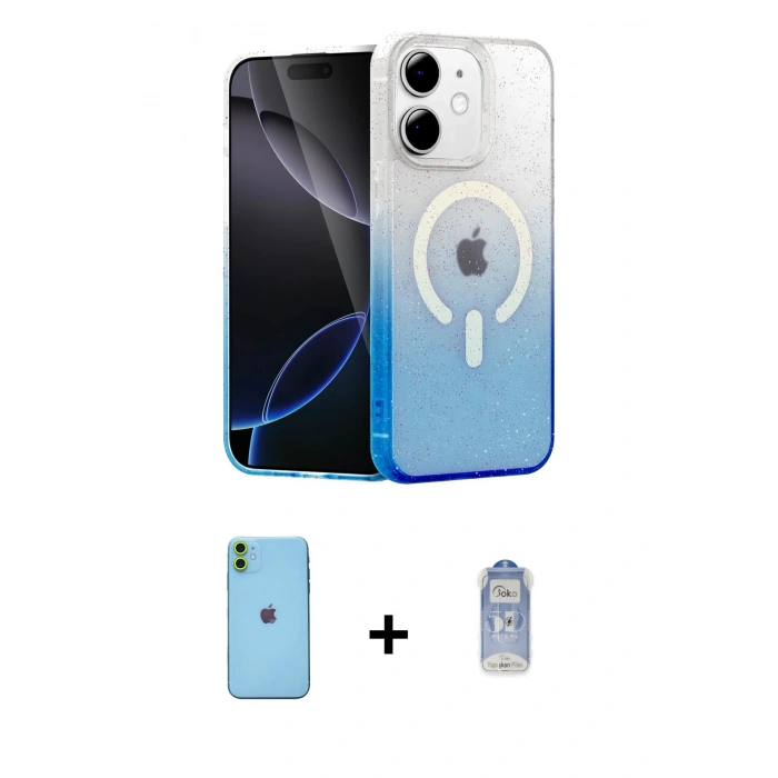 MARSİLYAN™- iPhone 11 Kılıf Eksen Minimal Özel Seri - Siyah Joko Magic 5D Cam + Neon Fosforlu Kamera Lens - YL
