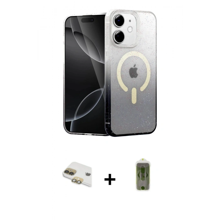 MARSİLYAN™- iPhone 11 Kılıf Eksen Minimal Özel Seri - Siyah Joko Magic 5D Hayalet Cam + Pers Alüminyum Kamera Lens - GD