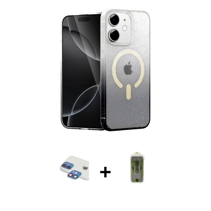 MARSİLYAN™- iPhone 11 Kılıf Eksen Minimal Özel Seri - Siyah Joko Magic 5D Hayalet Cam + Pers Alüminyum Kamera Lens - GI