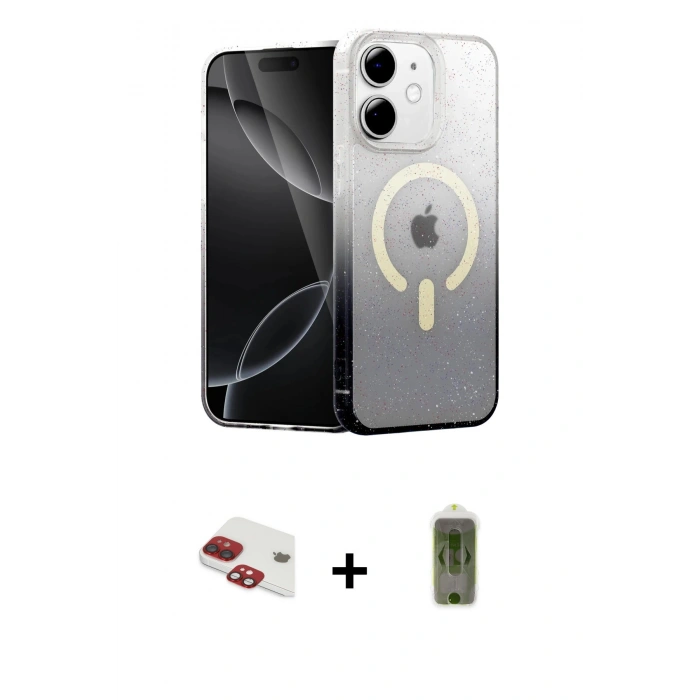 MARSİLYAN™- iPhone 11 Kılıf Eksen Minimal Özel Seri - Siyah Joko Magic 5D Hayalet Cam + Pers Alüminyum Kamera Lens - KI
