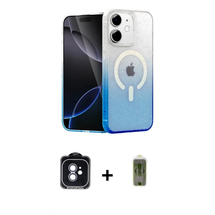 MARSİLYAN™- iPhone 11 Kılıf Eksen Minimal Özel Seri - Siyah Joko Magic 5D Hayalet Cam + PVD Metal Kamera Lens - MI