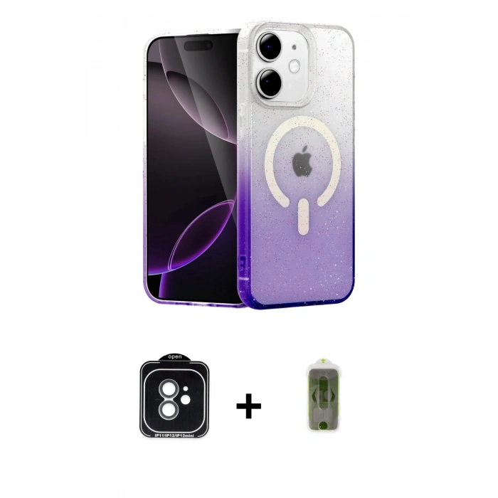 MARSİLYAN™- iPhone 11 Kılıf Eksen Minimal Özel Seri - Siyah Joko Magic 5D Hayalet Cam + PVD Metal Kamera Lens - YL