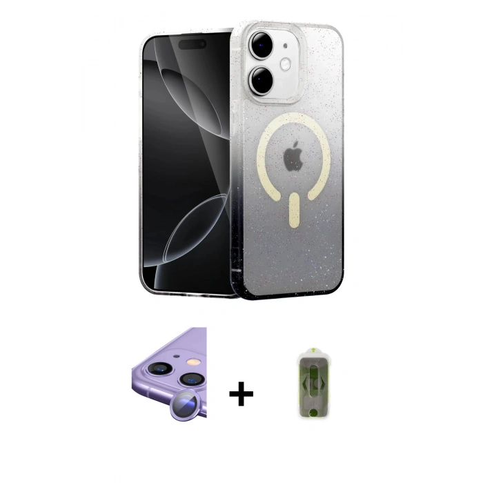 MARSİLYAN™- iPhone 11 Kılıf Eksen Minimal Özel Seri - Siyah Joko Magic 5D Hayalet Cam + Raze Metal Kamera Lens - MR