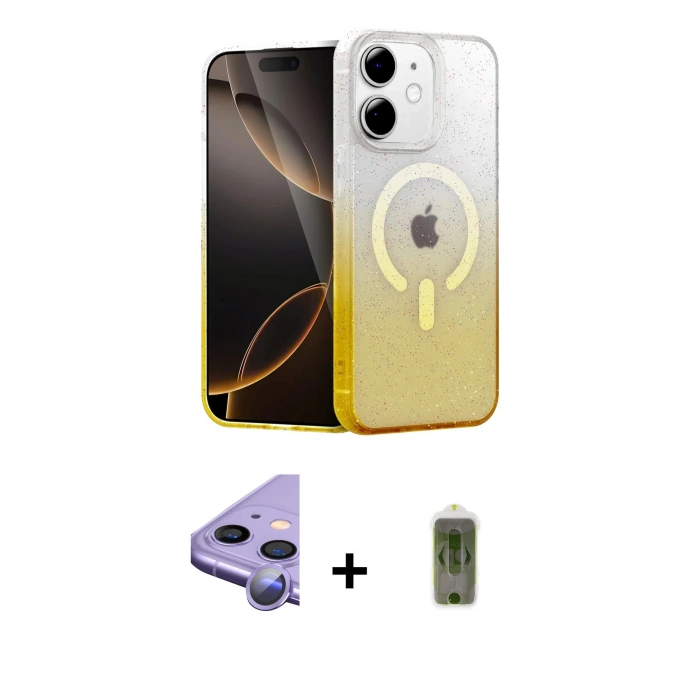 MARSİLYAN™- iPhone 11 Kılıf Eksen Minimal Özel Seri - Siyah Joko Magic 5D Hayalet Cam + Raze Metal Kamera Lens - MR