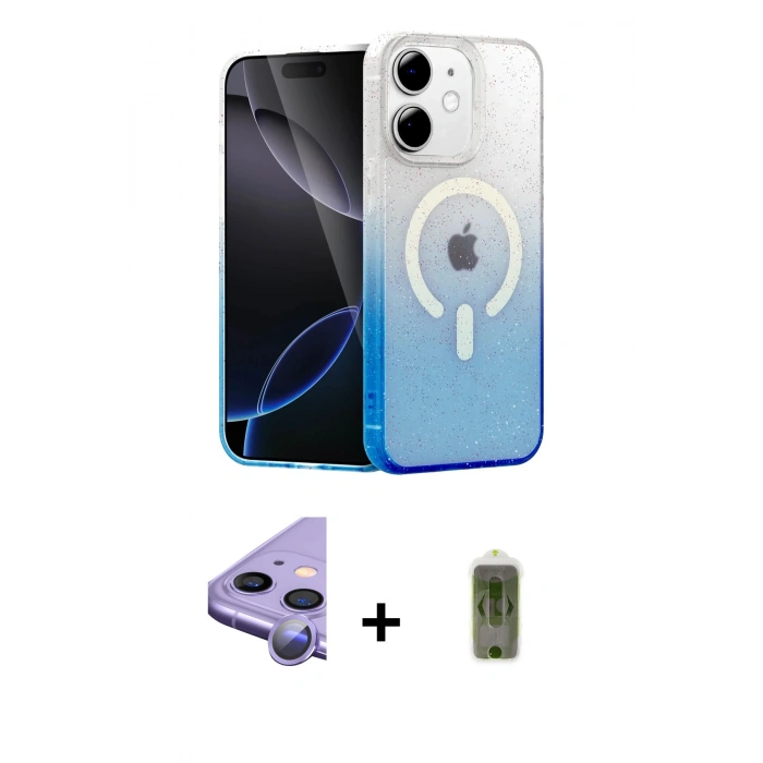 MARSİLYAN™- iPhone 11 Kılıf Eksen Minimal Özel Seri - Siyah Joko Magic 5D Hayalet Cam + Raze Metal Kamera Lens - MR