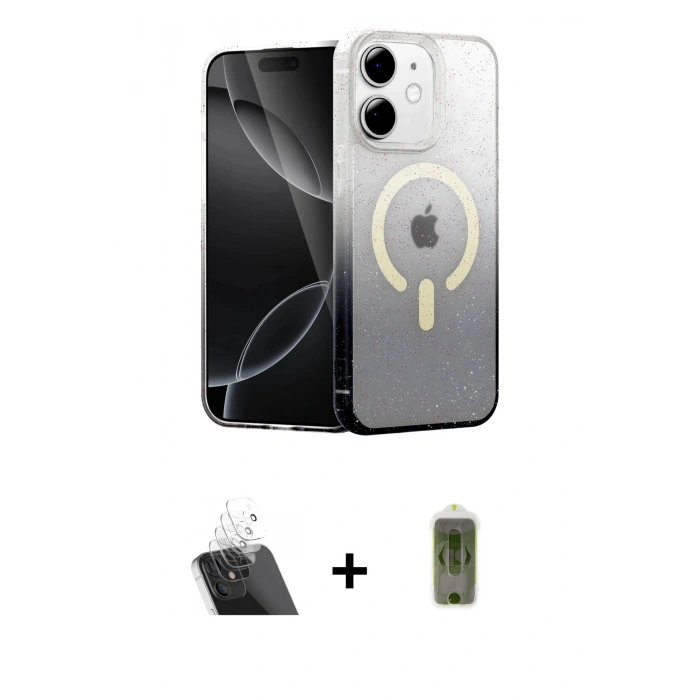 MARSİLYAN™- iPhone 11 Kılıf Eksen Minimal Özel Seri - Siyah Joko Magic 5D Hayalet Cam + Kamera Lens Koruma Cam - SF