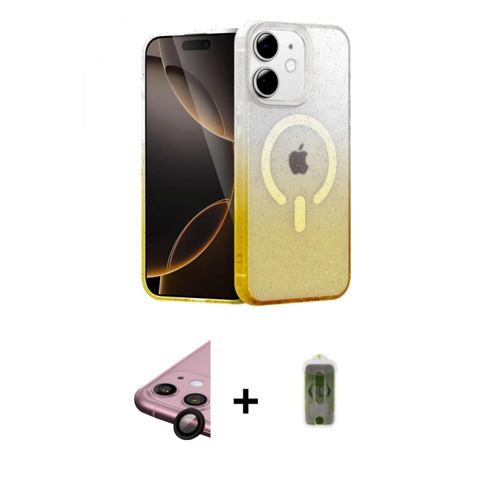 MARSİLYAN™- iPhone 11 Kılıf Eksen Minimal Özel Seri - Siyah Joko Magic 5D Hayalet Cam + Raze Metal Kamera Lens - SH