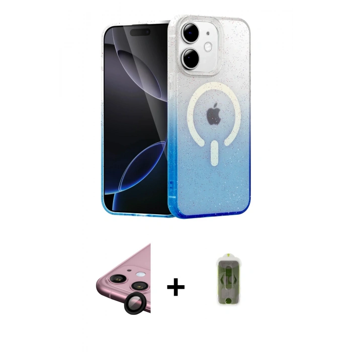 MARSİLYAN™- iPhone 11 Kılıf Eksen Minimal Özel Seri - Siyah Joko Magic 5D Hayalet Cam + Raze Metal Kamera Lens - SH