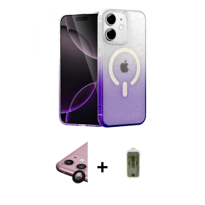 MARSİLYAN™- iPhone 11 Kılıf Eksen Minimal Özel Seri - Siyah Joko Magic 5D Hayalet Cam + Raze Metal Kamera Lens - SH