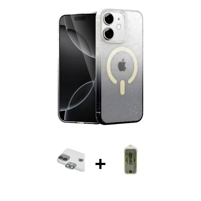 MARSİLYAN™- iPhone 11 Kılıf Eksen Minimal Özel Seri - Siyah Joko Magic 5D Hayalet Cam + Pers Alüminyum Kamera Lens - YL