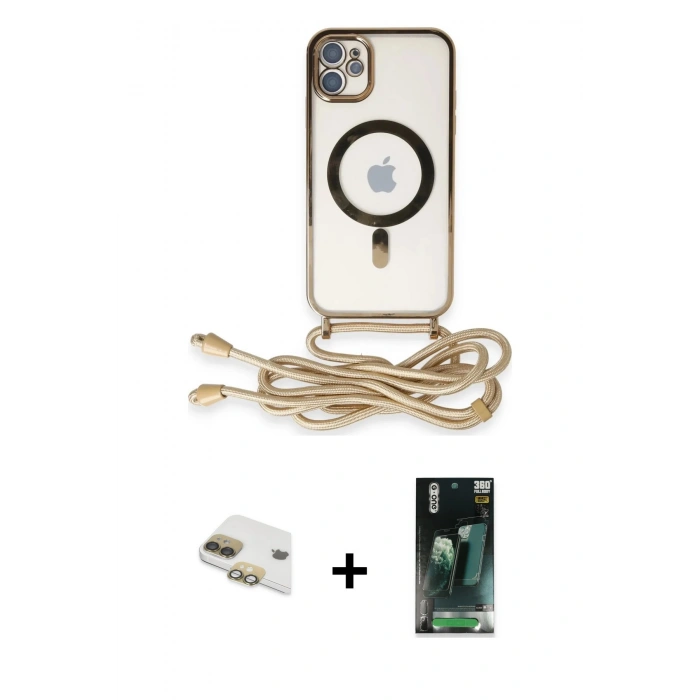 MARSİLYAN™- iPhone 11 Kılıf Eksen Özel Seri - Şeffaf 360 Full Body Arka Koruyucu + Pers Alüminyum Kamera Lens - GD