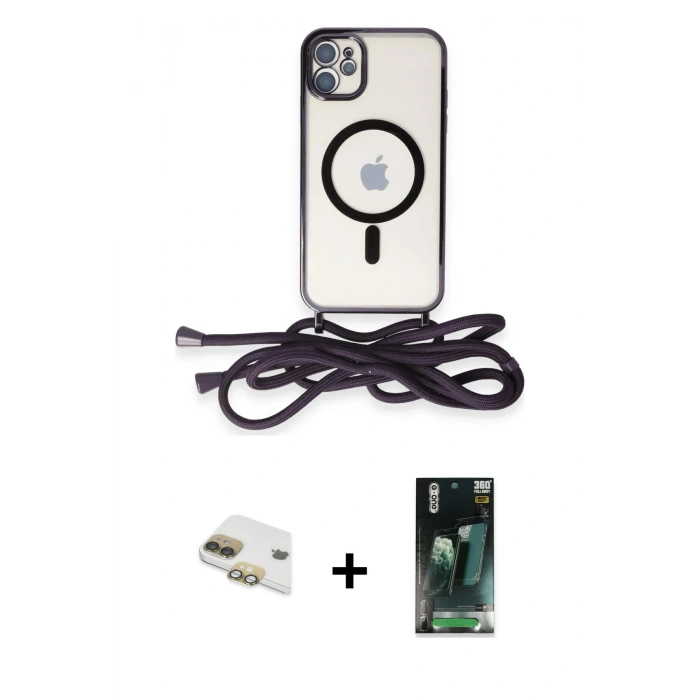 MARSİLYAN™- iPhone 11 Kılıf Eksen Özel Seri - Şeffaf 360 Full Body Arka Koruyucu + Pers Alüminyum Kamera Lens - GD