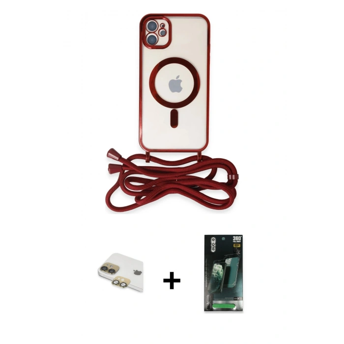 MARSİLYAN™- iPhone 11 Kılıf Eksen Özel Seri - Şeffaf 360 Full Body Arka Koruyucu + Pers Alüminyum Kamera Lens - GD