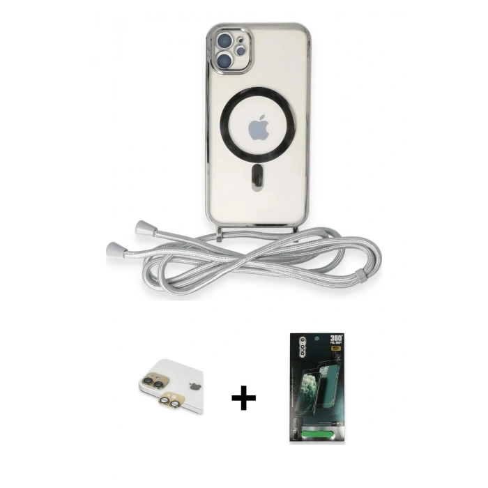 MARSİLYAN™- iPhone 11 Kılıf Eksen Özel Seri - Şeffaf 360 Full Body Arka Koruyucu + Pers Alüminyum Kamera Lens - GD