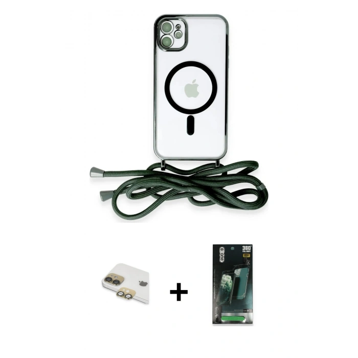 MARSİLYAN™- iPhone 11 Kılıf Eksen Özel Seri - Şeffaf 360 Full Body Arka Koruyucu + Pers Alüminyum Kamera Lens - GD