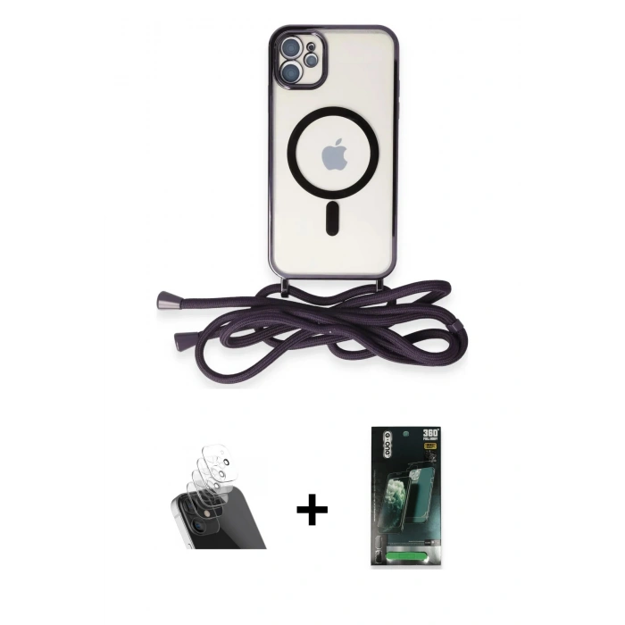 MARSİLYAN™- iPhone 11 Kılıf Eksen Özel Seri - Şeffaf 360 Full Body Arka Koruyucu + Kamera Lens Koruma Cam - SF