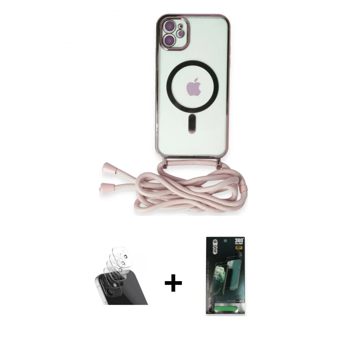 MARSİLYAN™- iPhone 11 Kılıf Eksen Özel Seri - Şeffaf 360 Full Body Arka Koruyucu + Kamera Lens Koruma Cam - SF