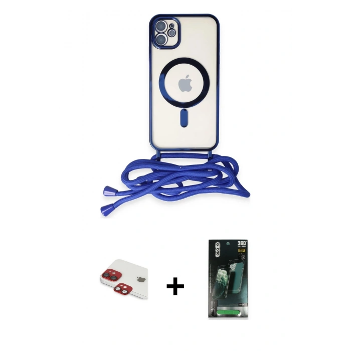 MARSİLYAN™- iPhone 11 Kılıf Eksen Özel Seri - Şeffaf 360 Full Body Arka Koruyucu + Kırmızı Pers Alüminyum Kamera Lens