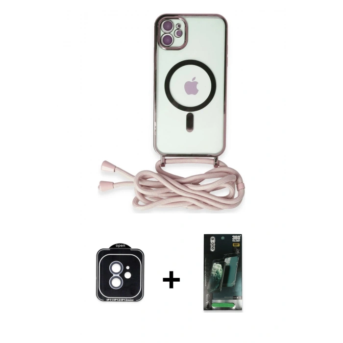 MARSİLYAN™- iPhone 11 Kılıf Eksen Özel Seri - Şeffaf 360 Full Body Arka Koruyucu + PVD Metal Kamera Lens - MI