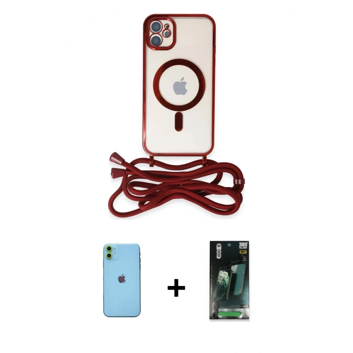 MARSİLYAN™- iPhone 11 Kılıf Eksen Özel Seri - Şeffaf 360 Full Body Arka Koruyucu + Neon Fosforlu Kamera Lens - YL
