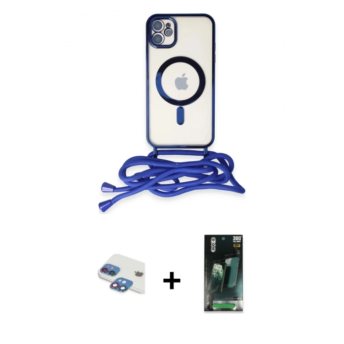 MARSİLYAN™- iPhone 11 Kılıf Eksen Özel Seri - Şeffaf 360 Full Body Arka Koruyucu + Pers Alüminyum Kamera Lens - GI