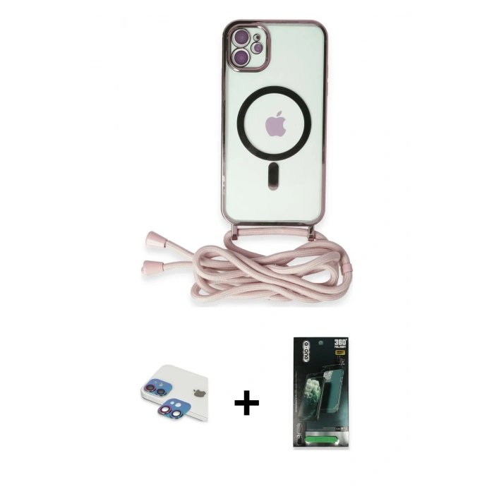 MARSİLYAN™- iPhone 11 Kılıf Eksen Özel Seri - Şeffaf 360 Full Body Arka Koruyucu + Pers Alüminyum Kamera Lens - GI