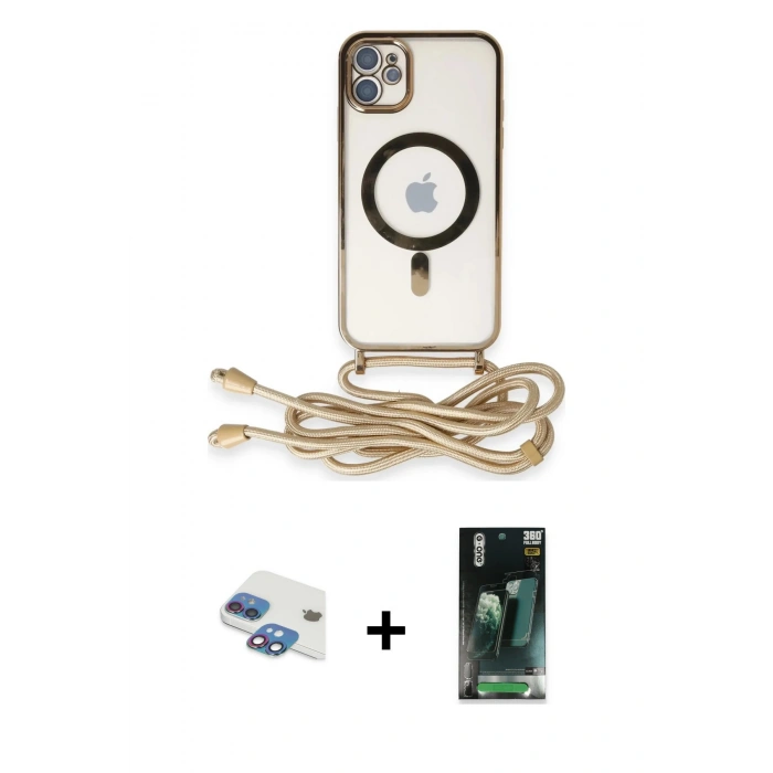 MARSİLYAN™- iPhone 11 Kılıf Eksen Özel Seri - Şeffaf 360 Full Body Arka Koruyucu + Pers Alüminyum Kamera Lens - GI