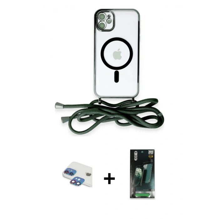 MARSİLYAN™- iPhone 11 Kılıf Eksen Özel Seri - Şeffaf 360 Full Body Arka Koruyucu + Pers Alüminyum Kamera Lens - GI