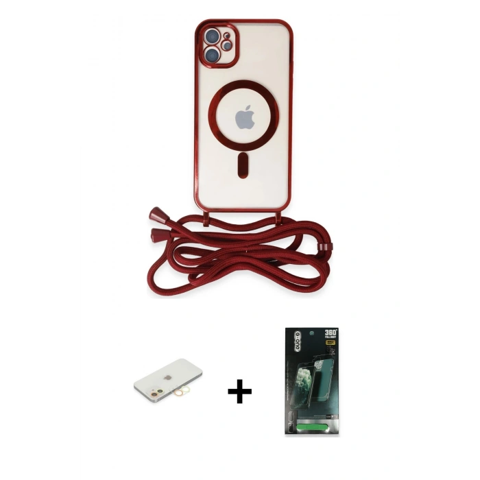 MARSİLYAN™- iPhone 11 Kılıf Eksen Özel Seri - Şeffaf 360 Full Body Arka Koruyucu + Renkli Kamera Lens Koruma Cam - SI