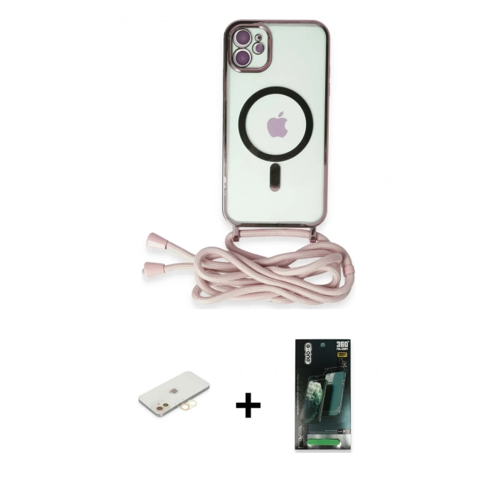 MARSİLYAN™- iPhone 11 Kılıf Eksen Özel Seri - Şeffaf 360 Full Body Arka Koruyucu + Renkli Kamera Lens Koruma Cam - SI