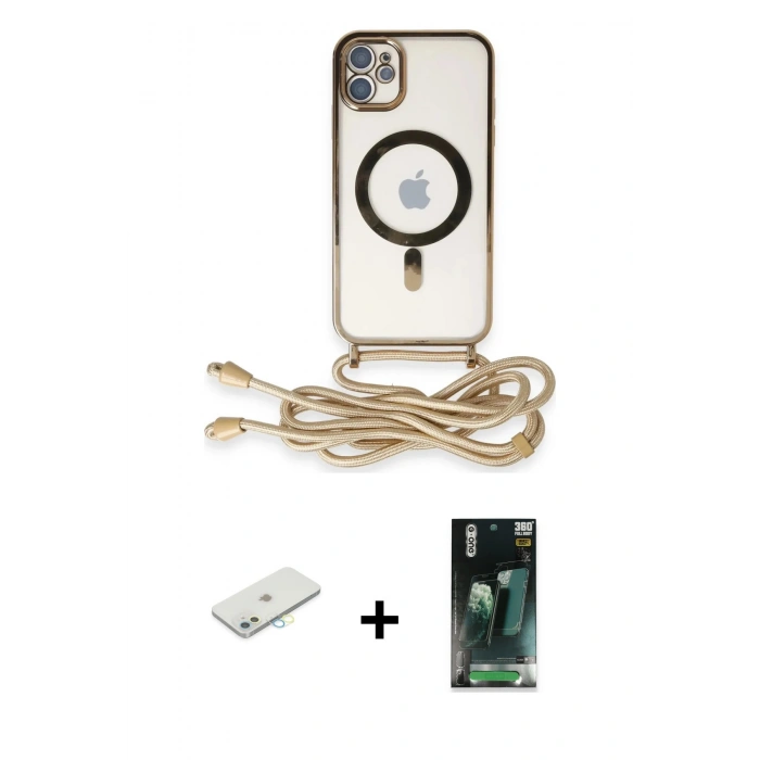MARSİLYAN™- iPhone 11 Kılıf Eksen Özel Seri - Şeffaf 360 Full Body Arka Koruyucu + Renkli Kamera Lens Koruma Cam - SI