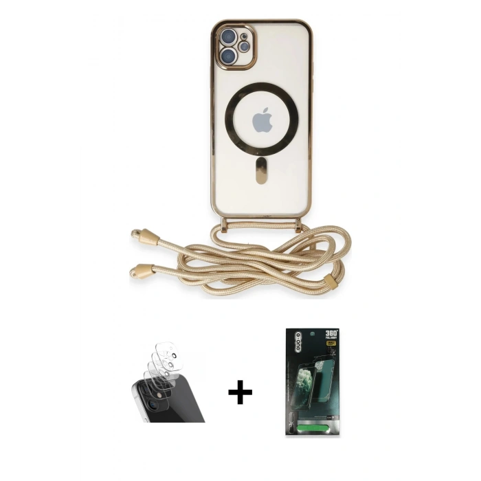 MARSİLYAN™- iPhone 11 Kılıf Eksen Özel Seri - Şeffaf 360 Full Body Arka Koruyucu + Kamera Lens Koruma Cam - SF