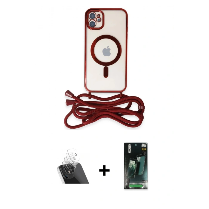 MARSİLYAN™- iPhone 11 Kılıf Eksen Özel Seri - Şeffaf 360 Full Body Arka Koruyucu + Kamera Lens Koruma Cam - SF