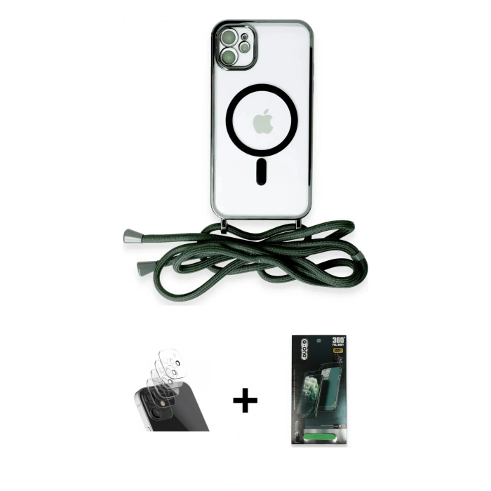 MARSİLYAN™- iPhone 11 Kılıf Eksen Özel Seri - Şeffaf 360 Full Body Arka Koruyucu + Kamera Lens Koruma Cam - SF