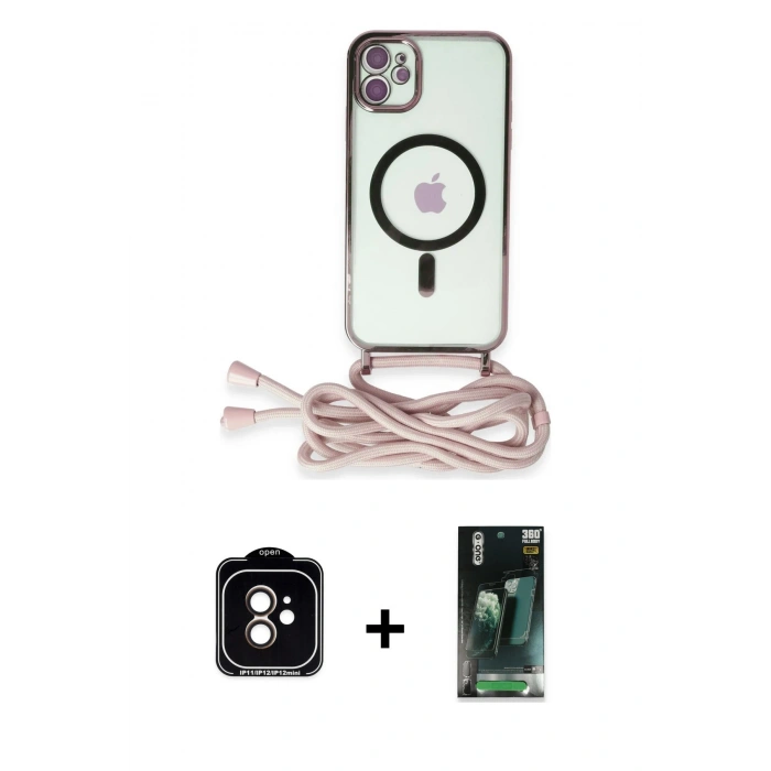 MARSİLYAN™- iPhone 11 Kılıf Eksen Özel Seri - Şeffaf 360 Full Body Arka Koruyucu + PVD Metal Kamera Lens - TU