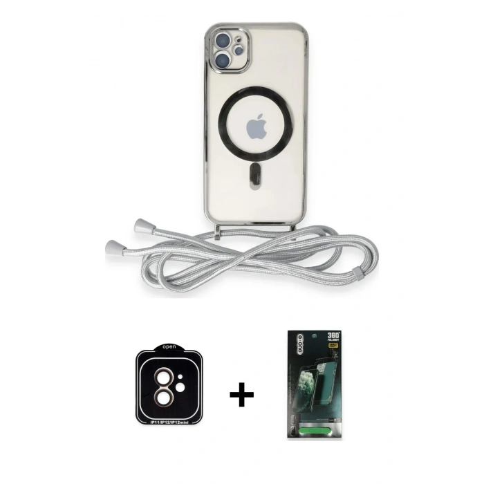 MARSİLYAN™- iPhone 11 Kılıf Eksen Özel Seri - Şeffaf 360 Full Body Arka Koruyucu + PVD Metal Kamera Lens - TU