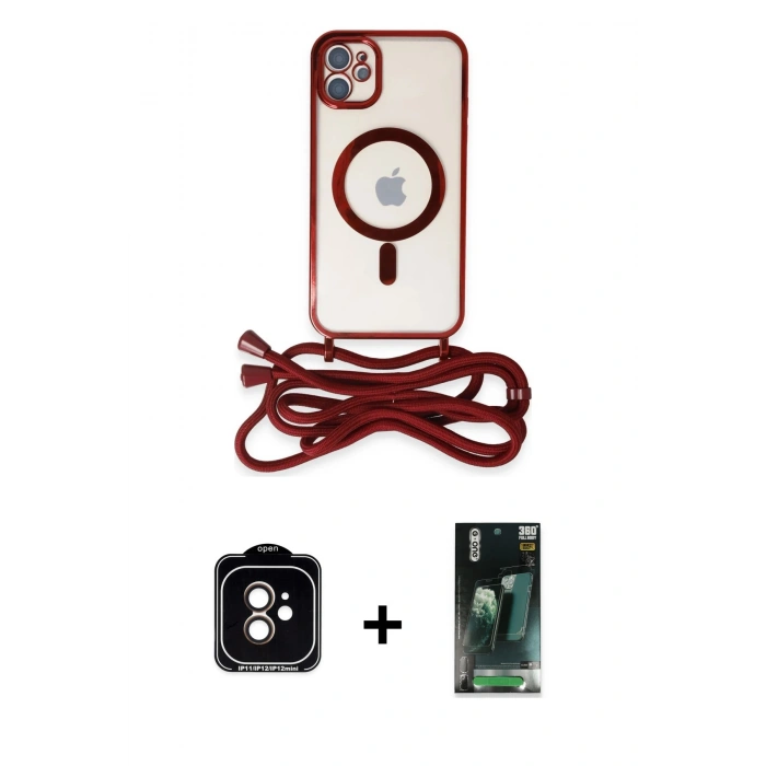 MARSİLYAN™- iPhone 11 Kılıf Eksen Özel Seri - Şeffaf 360 Full Body Arka Koruyucu + PVD Metal Kamera Lens - TU