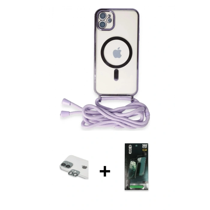 MARSİLYAN™- iPhone 11 Kılıf Eksen Özel Seri - Şeffaf 360 Full Body Arka Koruyucu + Pers Alüminyum Kamera Lens - YL