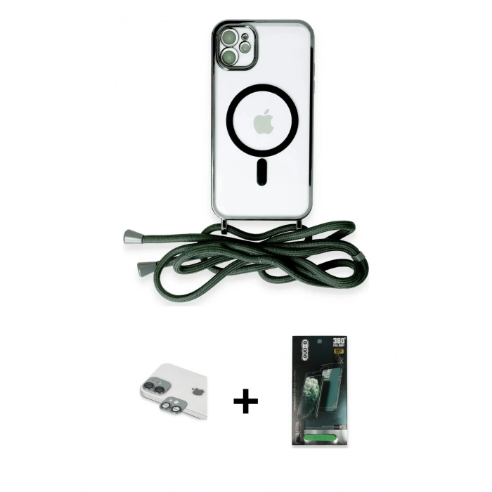 MARSİLYAN™- iPhone 11 Kılıf Eksen Özel Seri - Şeffaf 360 Full Body Arka Koruyucu + Pers Alüminyum Kamera Lens - YL